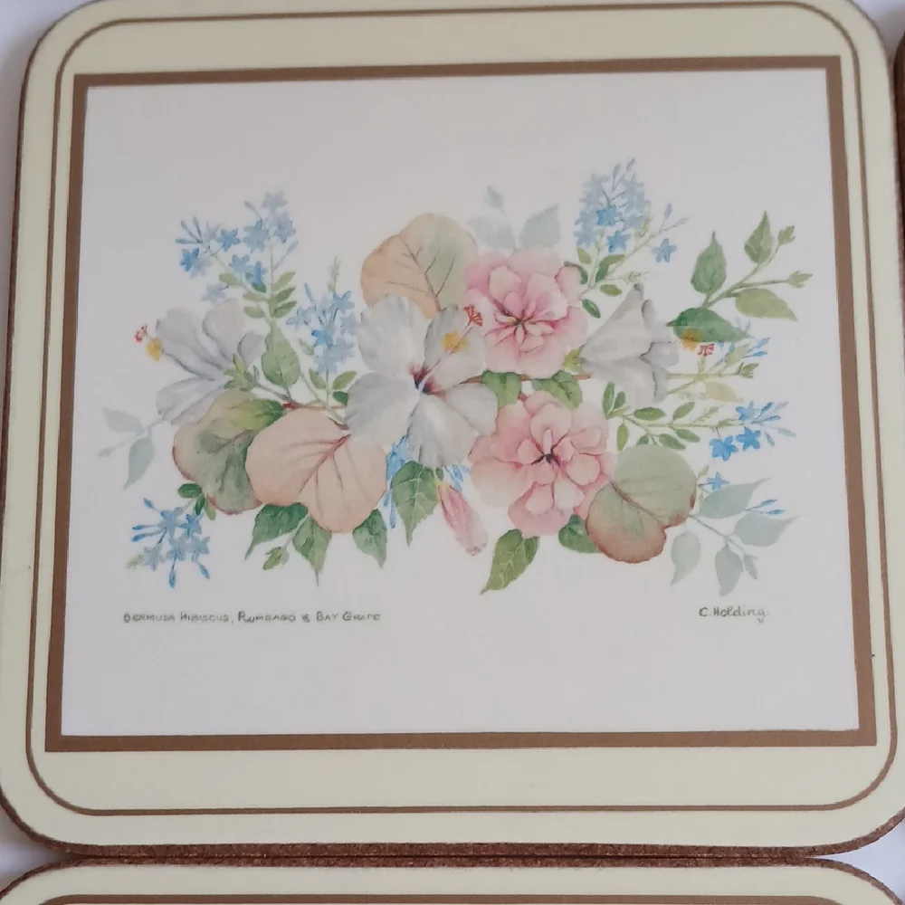 Vintage Pimpernel Bermuda White Hibiscus 6 coasters with box